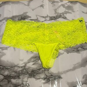 Victoria’s Secret pink Lace Trim Neon Yellow Panties size small Y2K